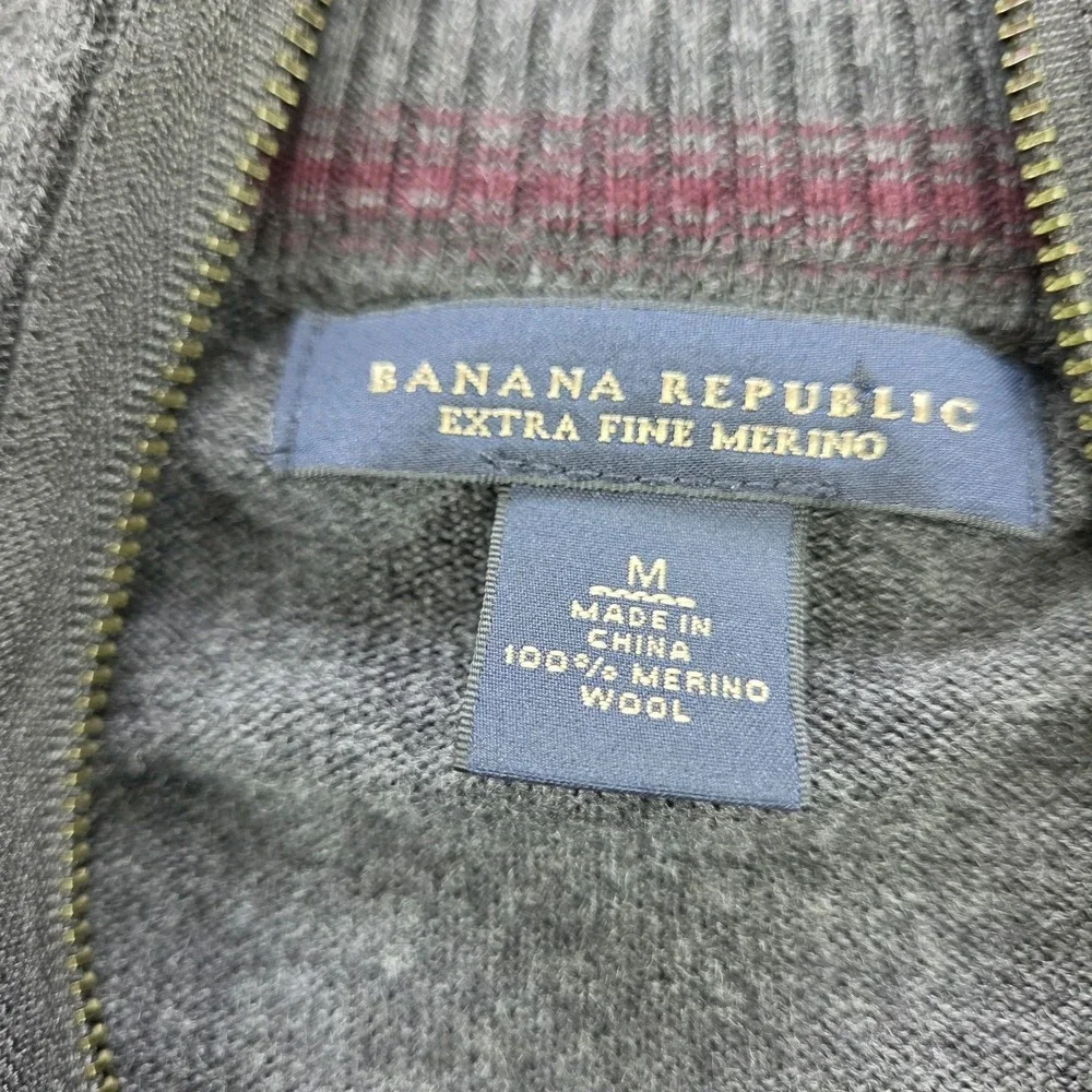 Banana Republic Extra Fine Merino Wool Full Zip Sweater Gray Men's Medium